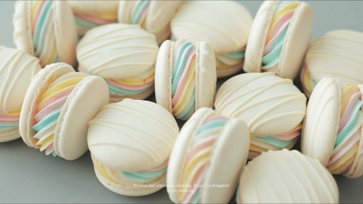 Macarons au yaourt arc-en-ciel pastel