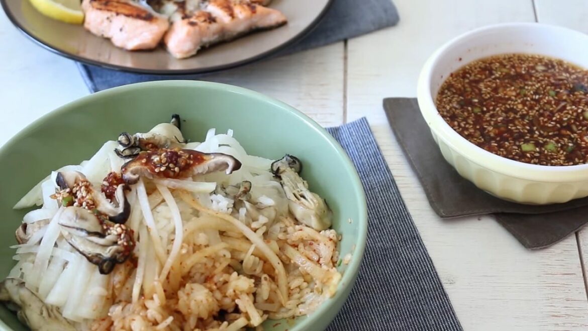 Riz aux Huîtres au Radis Blanc & Saumon Grillé