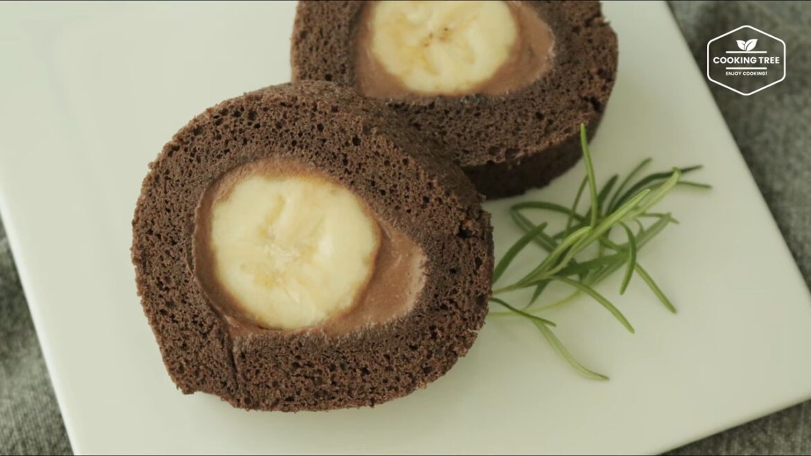 Gâteau roulé au chocolat à la banane