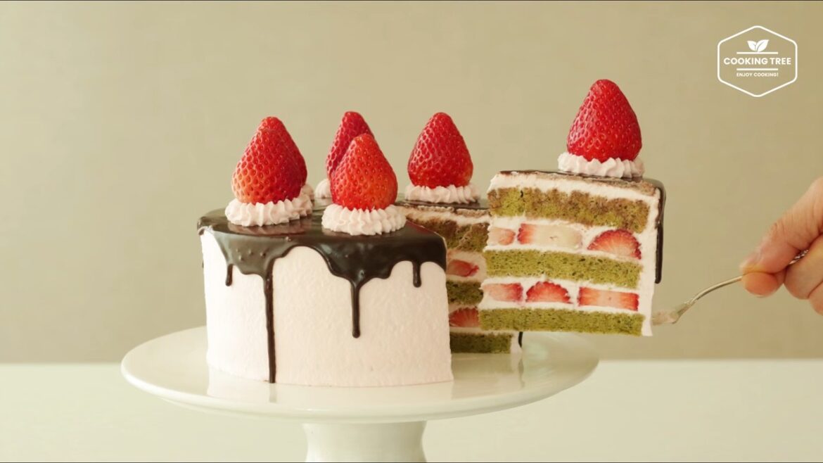 Gâteau aux fraises matcha (Gâteau au thé vert)