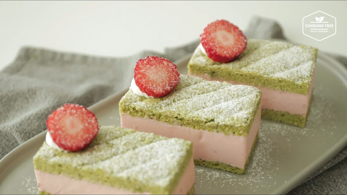 Gâteau mousse aux fraises et au thé vert