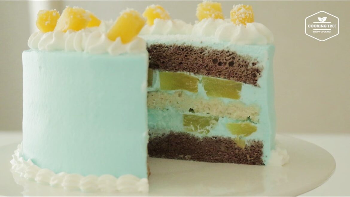 Gâteau au chocolat et à l'ananas bleu