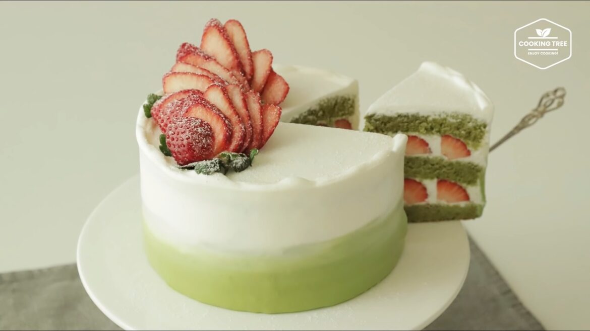 Gâteau au thé vert aux fraises