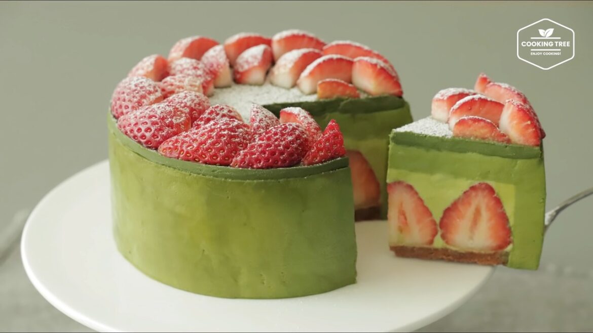 Cheesecake aux fraises, thé vert (matcha) sans cuisson