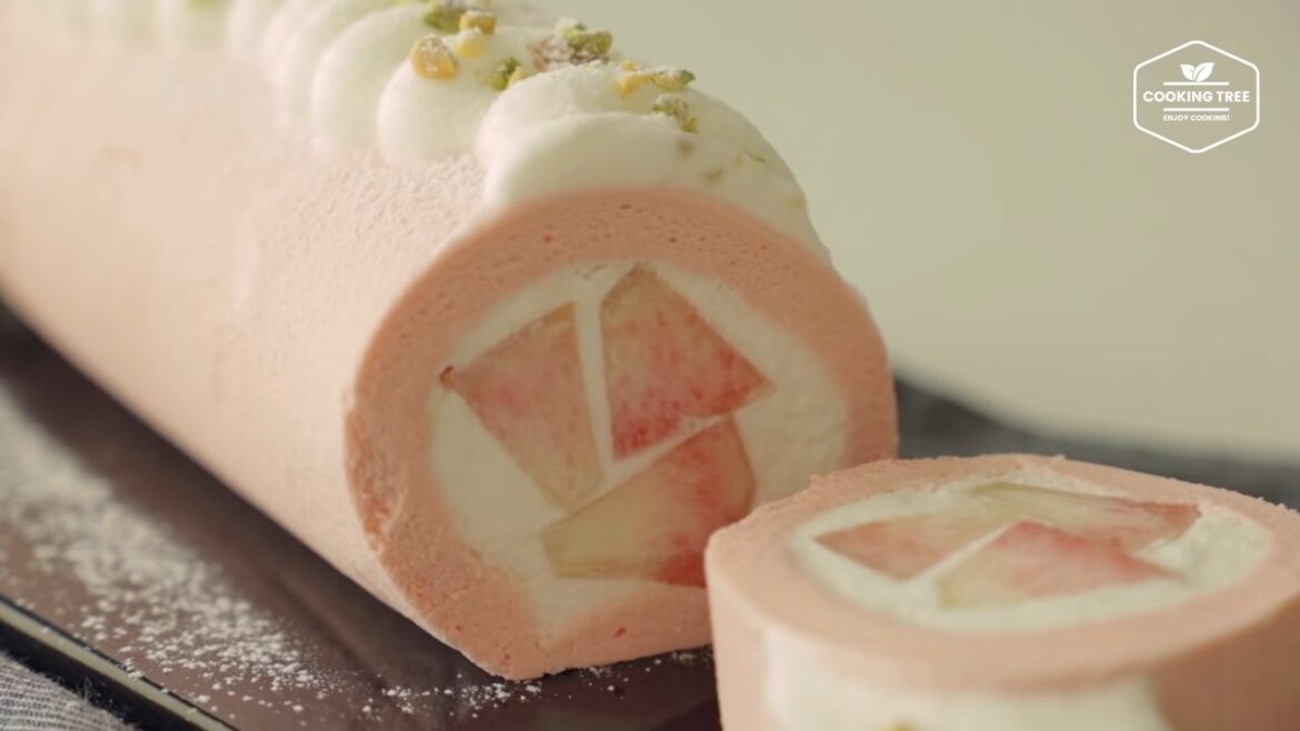 Gâteau roulé aux pêches