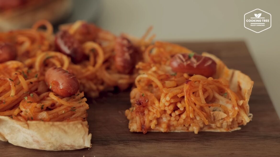 Tortilla garnie de spaghettis