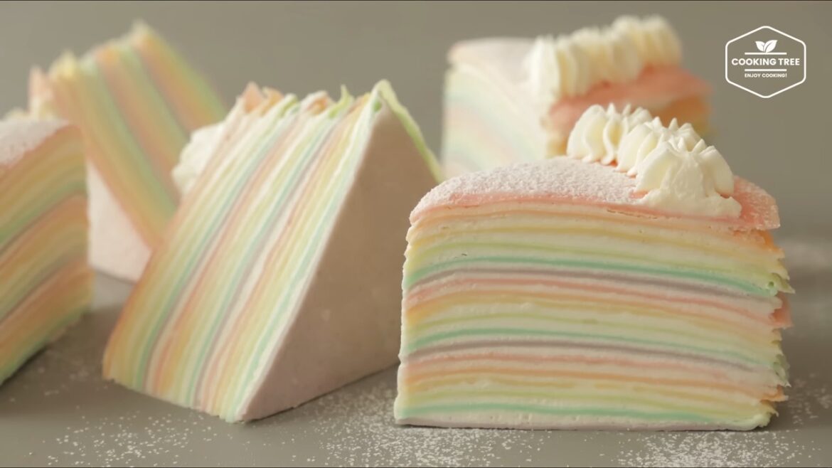 Gâteau aux crêpes arc-en-ciel pastel