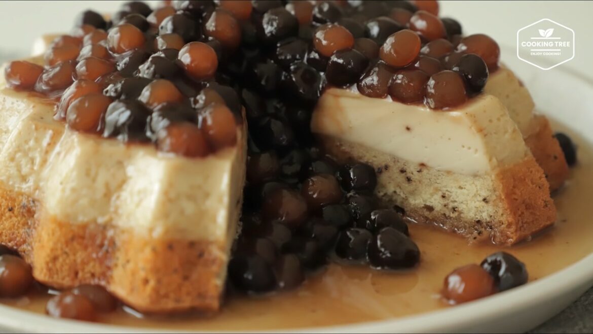 Gâteau flan au thé au lait et aux bulles
